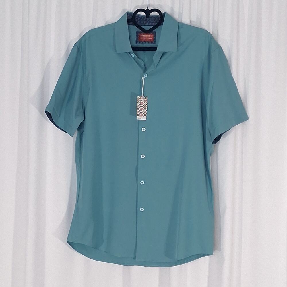 Consequence Men's Large Blue-Green Short Sleeve Button Down Shirt New Resort NWT
